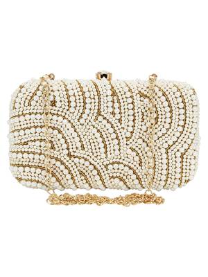 Anekaant Ethnique Gold and White Party Clutch Bag 1