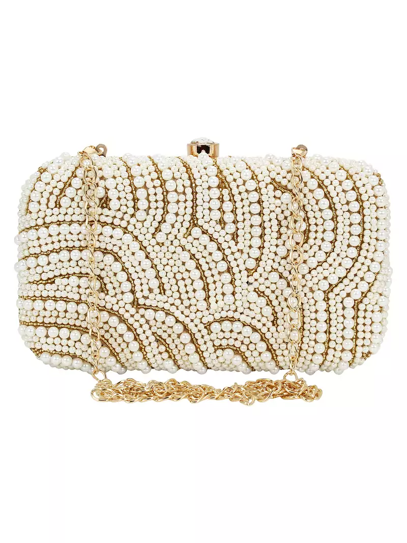 Anekaant Ethnique Gold and White Party Clutch Bag