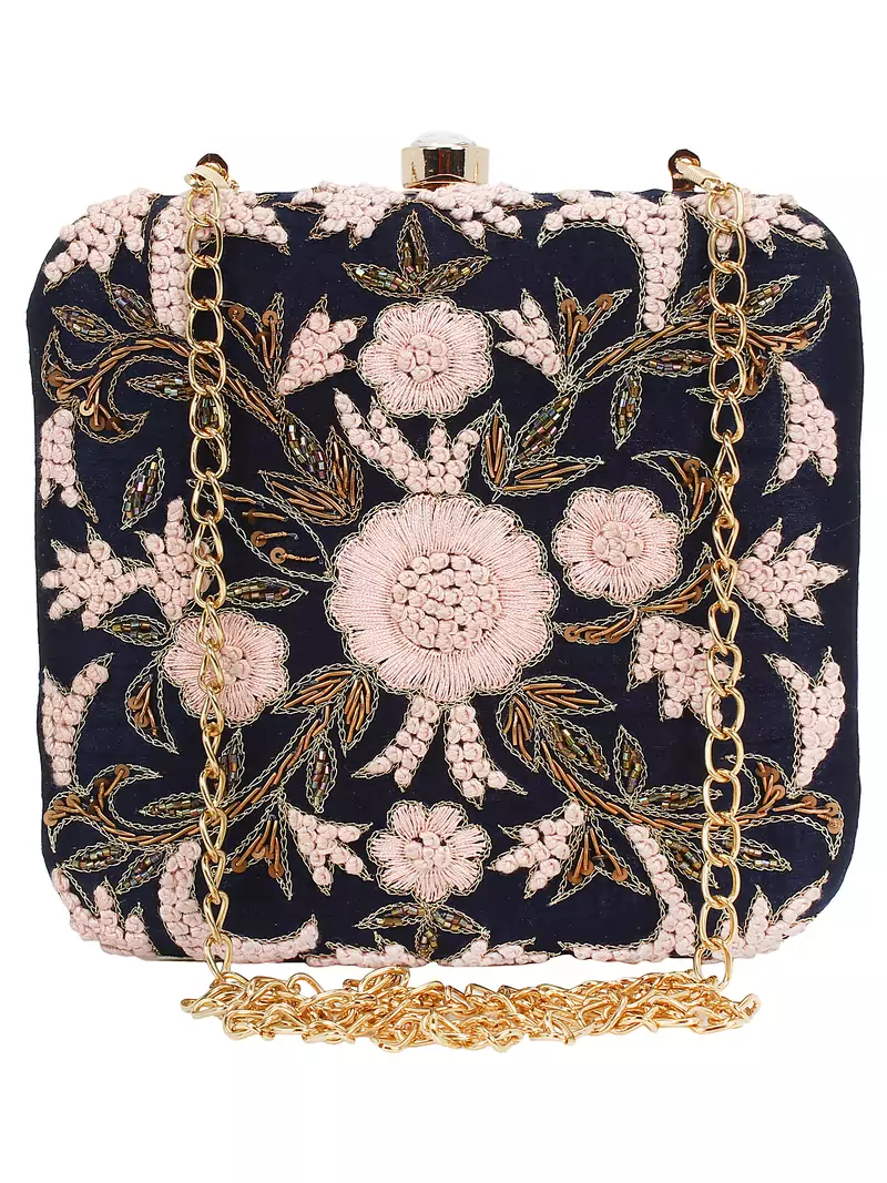 Anekaant Ethnique Blue and Multicoloured Party Clutch Bag