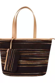 Anekaant Wooly Striped Cotton Velvet Shaulder Bag Brown
