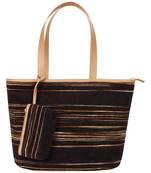 Anekaant Wooly Striped Cotton Velvet Shaulder Bag Brown