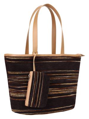 Anekaant Wooly Striped Cotton Velvet Shaulder Bag Brown 2