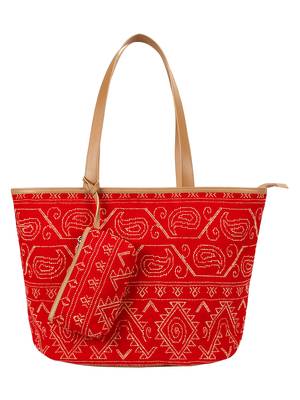 Anekaant Novus Cotton Jacquard Shoulder Bag Red 1