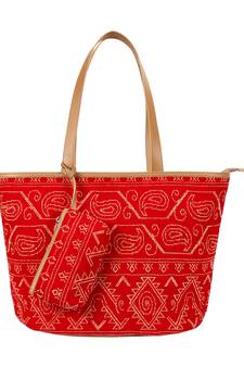 Anekaant Novus Cotton Jacquard Shoulder Bag Red