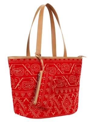 Anekaant Novus Cotton Jacquard Shoulder Bag Red 2