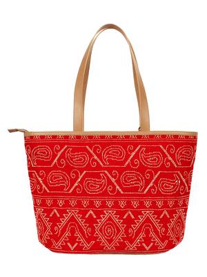 Anekaant Novus Cotton Jacquard Shoulder Bag Red 3