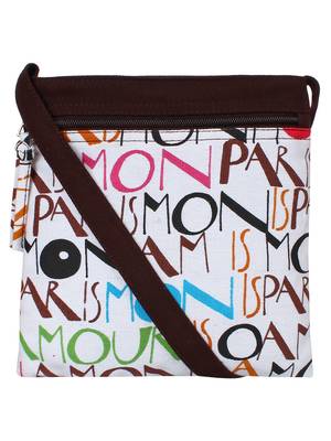 Anekaant La Borsa Alphabet Print Canvas Sling Bag Brown 1