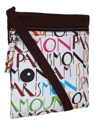 Anekaant La Borsa Alphabet Print Canvas Sling Bag Brown 2