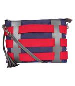 Anekaant Twine Striped Canvas Sling Bag Navy Blue