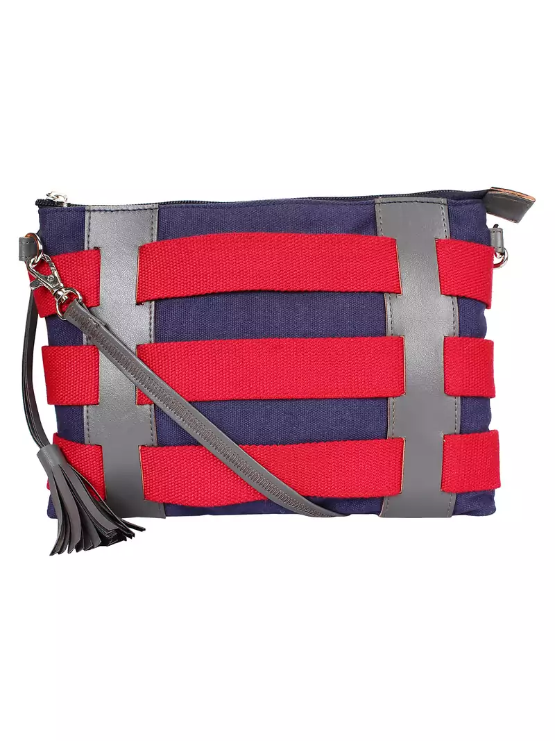 Anekaant Twine Striped Canvas Sling Bag Navy Blue