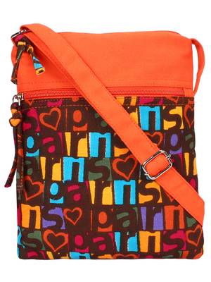 Anekaant La Borsa Alphabet Print Canvas Sling Bag Orange 1