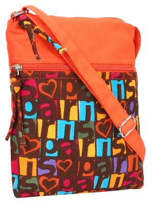 Anekaant La Borsa Alphabet Print Canvas Sling Bag Orange 2