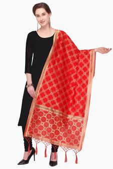 Red Zari Woven Jacquard Dupatta