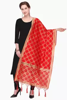 Red Zari Woven Jacquard Dupatta