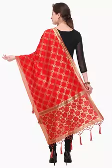 Red Zari Woven Jacquard Dupatta