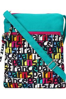 Anekaant La Borsa Alphabet Print Canvas Sling Bag Turquoise