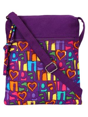 Anekaant La Borsa Alphabet Print Canvas Sling Bag Purple 1