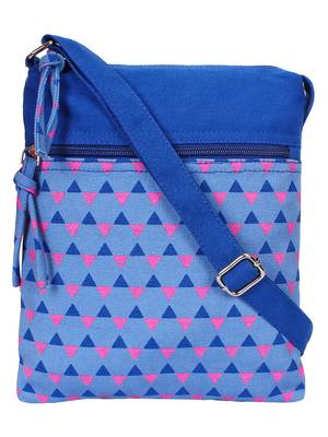Anekaant La Borsa Geometric Print Canvas Sling Bag Royal Blue 1