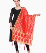 Light Red Zari Woven Jacquard Dupatta