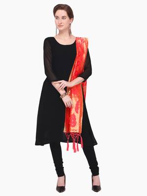 Light Red Zari Woven Jacquard Dupatta 2