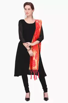 Light Red Zari Woven Jacquard Dupatta