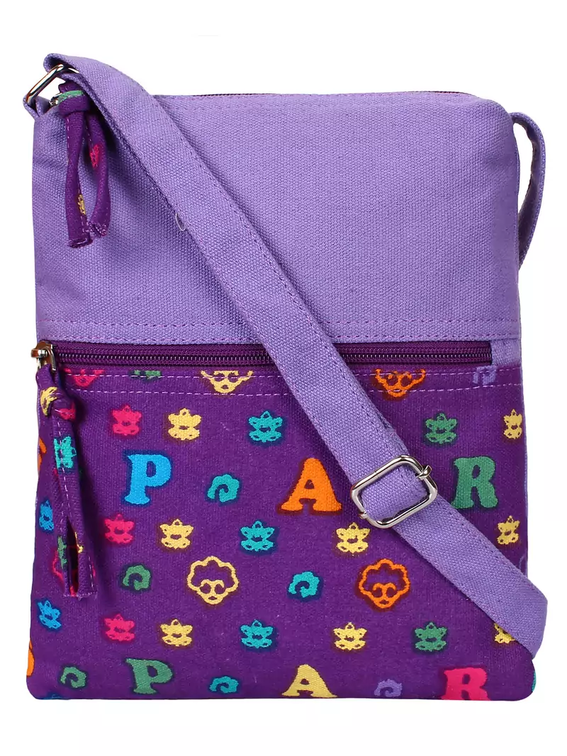 Anekaant La Borsa Alphabet Print Canvas Sling Bag Purple