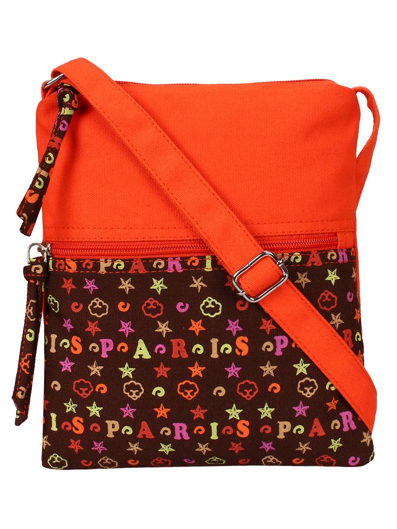 Anekaant La Borsa Alphabet Print Canvas Sling Bag Orange
