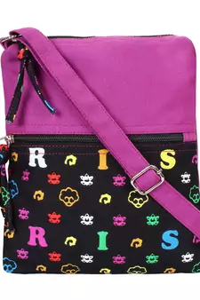 Anekaant La Borsa Alphabet Print Canvas Sling Bag Magenta and Black