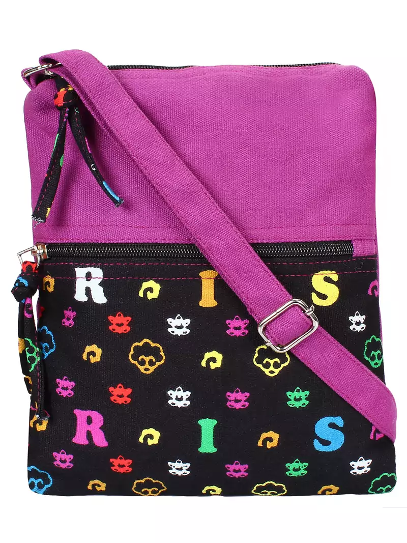 Anekaant La Borsa Alphabet Print Canvas Sling Bag Magenta and Black