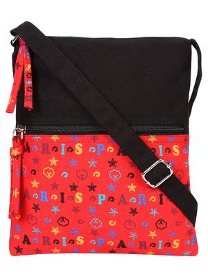 Anekaant La Borsa Alphabet Print Canvas Sling Bag Black and Red 1