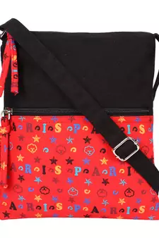 Anekaant La Borsa Alphabet Print Canvas Sling Bag Black and Red
