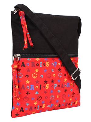 Anekaant La Borsa Alphabet Print Canvas Sling Bag Black and Red 2