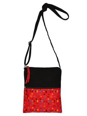 Anekaant La Borsa Alphabet Print Canvas Sling Bag Black and Red 4