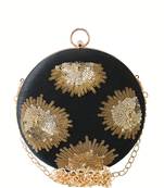 Anekaant Ethnic Embroidered Party Round Clutch Bag Black and Gold