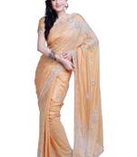 Beige Embroidered Silk Blend Saree With Blouse