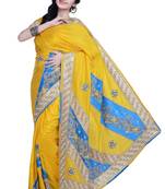 Yellow Embroidered Silk Blend Saree With Blouse
