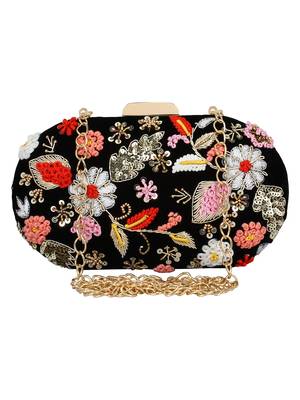 Anekaant Ethnic Embroidered Party Clutch Bag Black and Multicolour 1