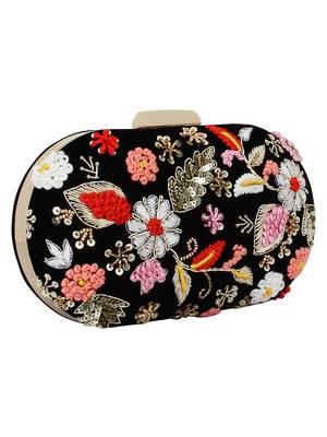 Anekaant Ethnic Embroidered Party Clutch Bag Black and Multicolour 2