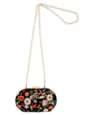 Anekaant Ethnic Embroidered Party Clutch Bag Black and Multicolour 5