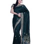 Green Embroidered Silk Blend Saree With Blouse