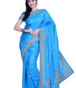 Blue Embroidered Silk Blend Saree With Blouse