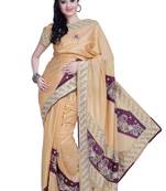 Beige Embroidered Silk Blend Saree With Blouse