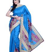 Blue Embroidered Silk Blend Saree With Blouse