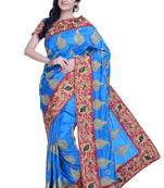Blue Embroidered Silk Blend Saree With Blouse