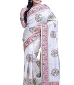 White Embroidered Art Silk Saree With Blouse