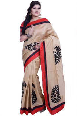 Beige Embroidered Art Silk Saree With Blouse 1