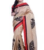 Beige Embroidered Art Silk Saree With Blouse