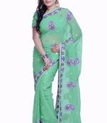 Green Embroidered Chiffon Saree With Blouse