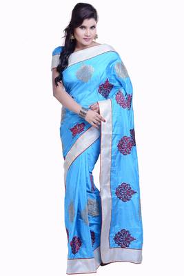 Blue Embroidered Art Silk Saree With Blouse 1