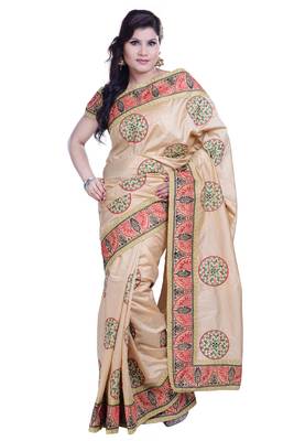 Beige Embroidered Art Silk Saree With Blouse 1